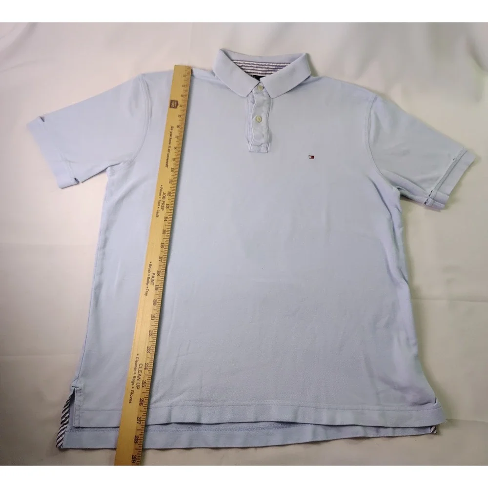 Tommy Hilfiger Polo Shirt Mens Large L Blue Pique Short Sleeve Casual Prep